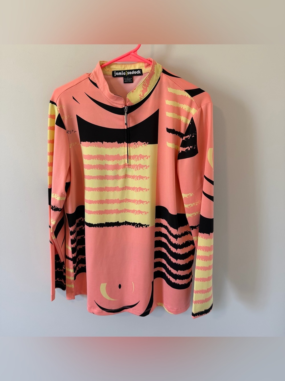 Jamie Sadock 1/4 Zip Long Sleeve Geometric Peach Pink Size Large